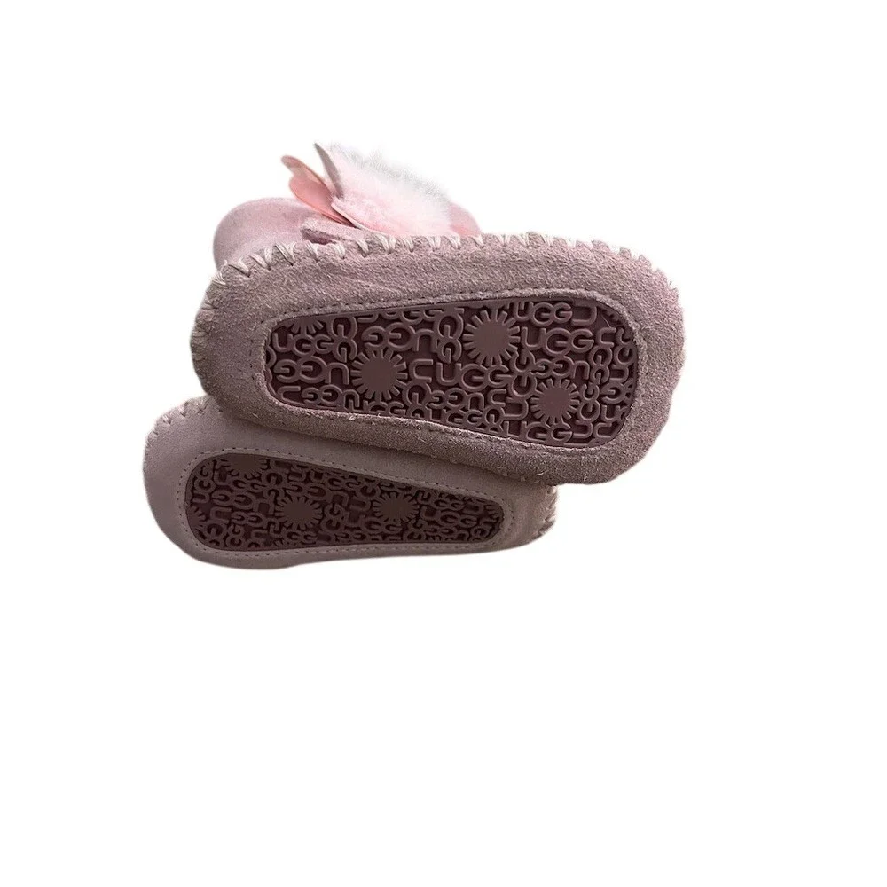 UGG Baby Girls Booties Pink Flower Pom Detail Size 0/1